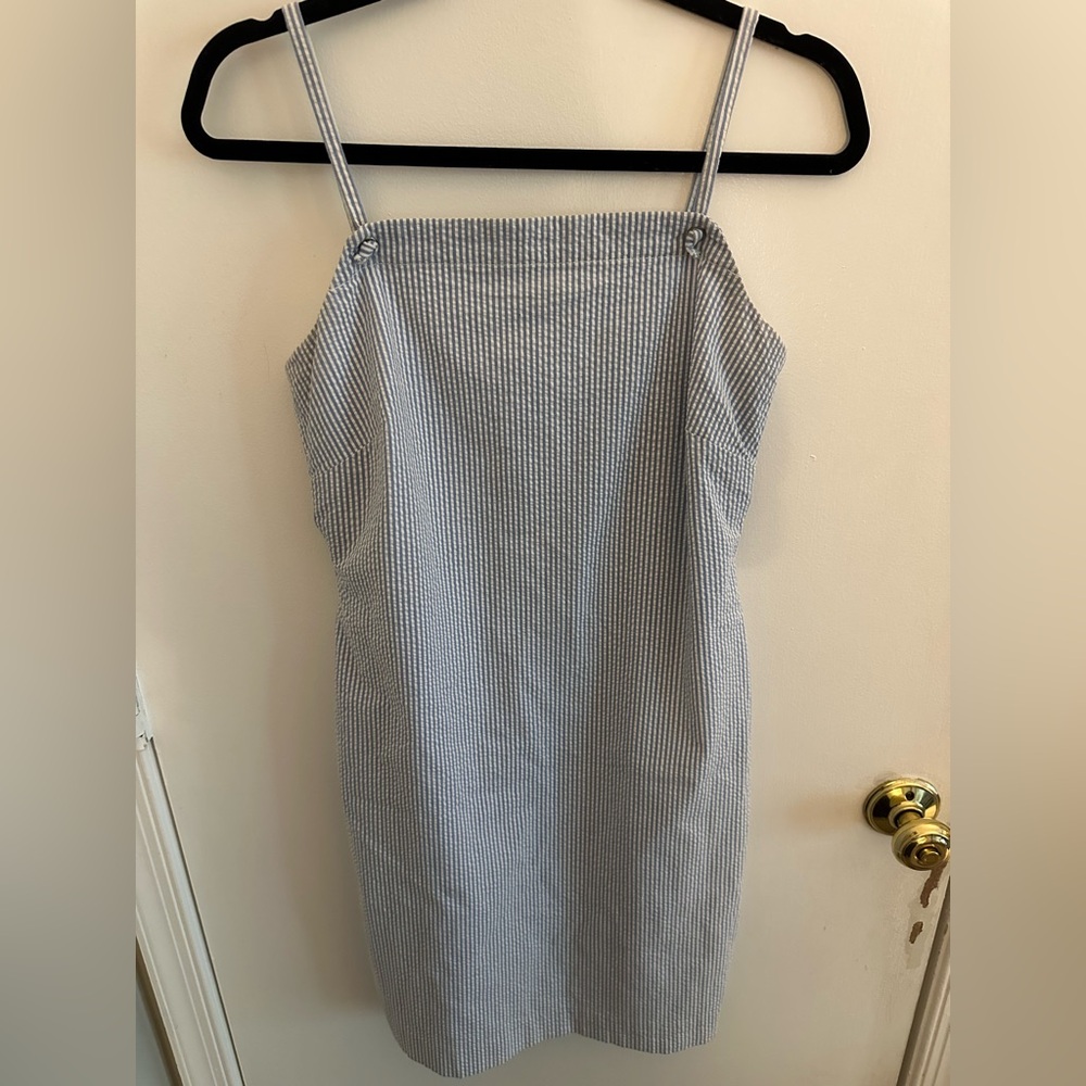 VINTAGE LOFT Blue/white Sleeveless Spaghetti Strap Mini Dress seersucker